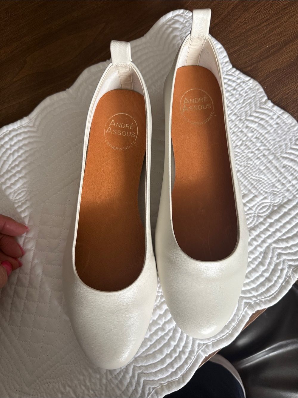 Andre Assous white Cream Leather Slip-On Ballet Flats